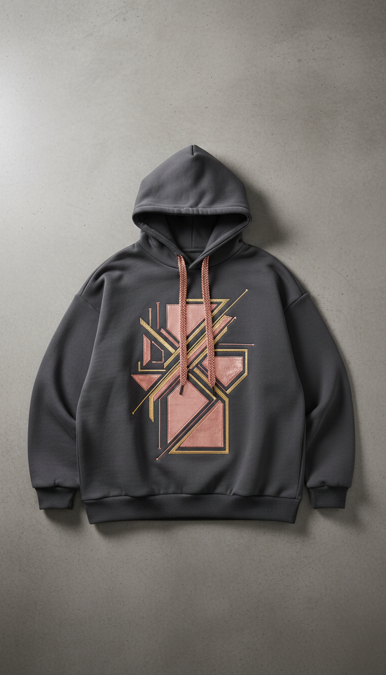 Oversized Graphic Hoodie With Metallic Accents